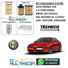 KIT TAGLIANDO 4 FILTRI ALFA ROMEO 159 1.9 JTD-M DIESEL 88KW KW 120 CV CAVALLI