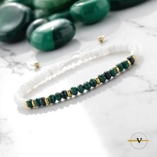 BRACCIALE DONNA UOMO MALACHITE PIETRE DURE NATURALI CRISTALLI ACCIAIO INOX