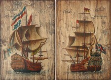 Coppia Quadri Vintage '80 Dipinti Mano su Legno – Antiqua Italia Navi Storiche