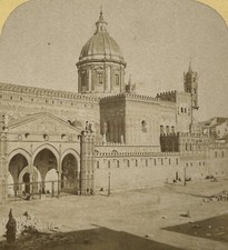 ITALIA Palermo La Cattedrale C1865 Foto Stereo J. Andrieu Vintage Albumina