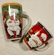 Set 2 tazze colazione mug ceramica 15 e 11 cm pasticciere chef collezione NUOVE
