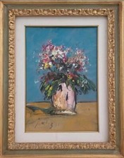 SERGIO SCATIZZI  -  Vaso di fiori  -  Olio su cartone -  35x50