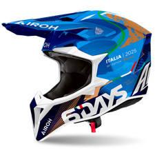 Casco Uomo Ragazzo Airoh WRAAAP 6DAYS ITALIA 2025 Enduro Motocross Blu Azzurro