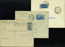 3 buste affrancate 1,25 L. isolati viaggiate per estero anni 1928/34.