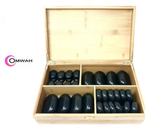 Omwah Basalto Hot Stone Kit Massaggio 36 Pezzi con Scatola in Bambù