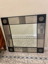 Specchio da parete Vintage nero e argentato 4 meduse in metallo agli angoli