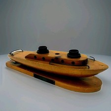 Vintage 1940s WOODEN BOAT Model Lamp Base Yatch DECO' Restoration Projet  Plate
