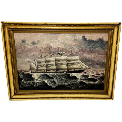 Pittura olio nave 5 alberi - olio, a
