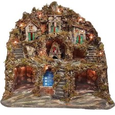 Presepe napoletano artigianale con luci mulino forno cascata 60x50x55 cm