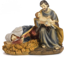Gruppo Natività Presepe Maria Riposa San Giuseppe Con Gesù Bambino in Resina (Lu