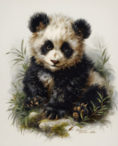 Panda cub seduto - panda, muschio