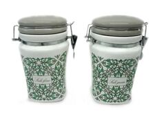 Set 2 Barattoli Contenitori da Cucina Sale Fino e Grosso in Ceramica Decoro V...