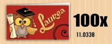 100 PZ Bigliettini bigliettino bomboniera LAUREA con gufo gufetto tocco 03NJ