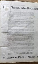 Grande PUBBLICITA' 1936 OLIO SASSO MEDICINALE  P. Sasso & Figli. Oneglia 24x31cm