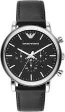 Orologio Emporio Armani AR1828 Uomo Cronografo Acciaio Inox Pelle Nero