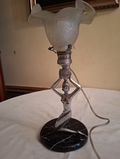 LAMPADA DA TAVOLO ART DECO IN METALLO CON BASE DI MARMO VEDI FOTO