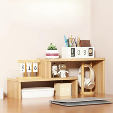 Mensola Da Scrivania in Legno a 2 Livelli, Minimalista E68 (A Legno, 60 X 12 X 2