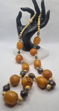 BAKELITE BACHELITE AMBRA FENOLICA RESINA ARGENTO COLLANA AFRICA ANTICA  BIG  XXL