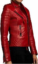 Bomber biker nuovo donna rosso giacca 100% vera pelle di agnello moto biker jacket