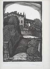 TRANQUILLO MARANGONI VILLA CORONINI XILOGRAFIA ORIGINALE FIRMATA A MATITA TITOLO