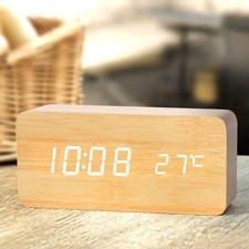 Sveglia digitale LED in legno con display temperatura - uso scrivania e comodino