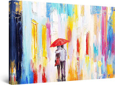 Quadro Su Tela Coppia Sotto L'Ombrello Rosso, Grandi Quadri Moderni Astratti Sta