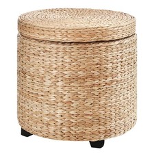 HOMCOM Pouf Contenitore Tondo Tavolino Stile Boho con Rivestimento Naturale