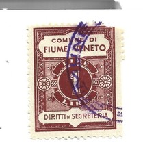 M . MARCA COMUNALE DI FIUME VENETO LIRE 1  MARRONE  SEGRETERIA