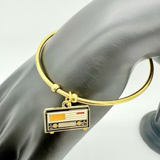 BRACCIALE DORATO CIONDOLO RADIO VINTAGE GIOIELLO IDEA REGALO DONNA NATALE MODA