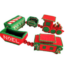 Treno di Natale in tela di plastica fatto a punto croce 5 pz 2 piedi vacanza rosso verde