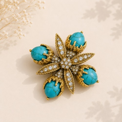 Blue brooch with turquoise - blue,