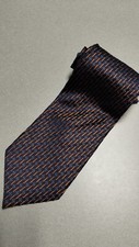 Bergamo New York Tie 100% Silk Blue Orange White Geometric Men's Office Formal