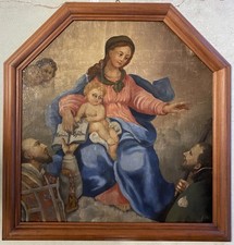 ANTICO DIPINTO OLIO MADONNA GESU BAMBINO MESSAGGIO ai SANTI RELIGIOSO '600/'700