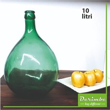 Damigiana di vetro verde smeraldo 10 litri, arredamento, bocca scheggiata