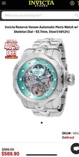 Orologio uomo automatico Invicta Reserve Venom/quadrante scheletro - 53,7 mm 48424 + carica