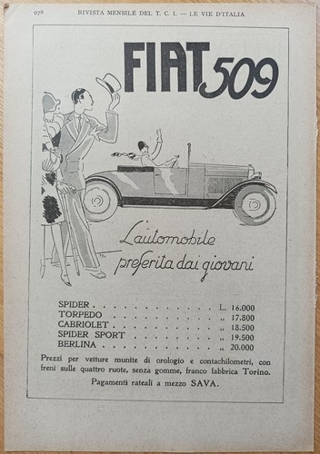 1927 fiat 509 pubblicità - -,
