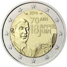 FRANCIA 2 euro 2010 Charles de Gaulle FDC da rotolino UNC FRANCE 18 APPEL JUIN
