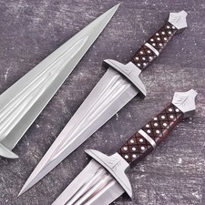 Pugnale Cinquedea fatto a mano con fodero in pelle - spada corta medievale 16 pollici