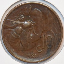 Italy 1921 10 Centesimi Honey