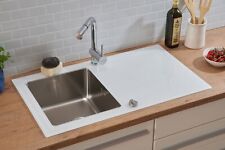 Lavello Cucina Vetro Acciaio Inox Lavandino 86 x 50 Bianco respekta New York