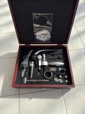 Set da Sommelier in Cofanetto di legno per Vino con 9 accessori Termometro Bar