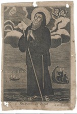 S. FRANCESCO DI PAOLA INCISIONE ALL'ACQUAFORTE DEL '700 MIS. 20X13.