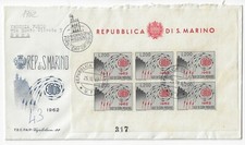 1962 SAN MARINO - Busta F.D.C. Primo giorno viaggiata con foglietto Europa 200L