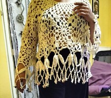 Maglia Uncinetto Boho Chic modello Unico .Misto Cotone E Sintetico.Bianco Sporco