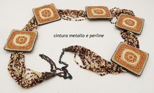 CINTURA di METALLO E PERLINE NUOVO da DONNA in BOHEMIAN medaglioni bianco catena