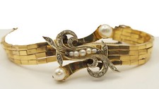 BELLISSIMO BRACCIALE VINTAGE PRIMI SECOLI DECO PERLE ORO 18KT DIAMANTI 48,7gr
