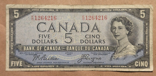 1954 canada banconota - da, 5