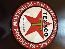 INSEGNA POMPA BENZINA PORCELLANA TEXACO VINTAGE MOLTO DA COLLEZIONE 12"