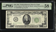 Banconota 20 dollari 1934 Federal Reserve STAR MULE St Louis FR2054-Hdgsm* PMG 58 EPQ