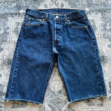Pantaloncini corti Levis 501 uomo 30 blu denim bottoni fly cut off distress casual jorts